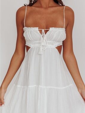 Indikah Cutout White Maxi Dress with Spaghetti Straps